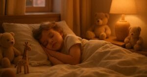 Barn som sover i sengen